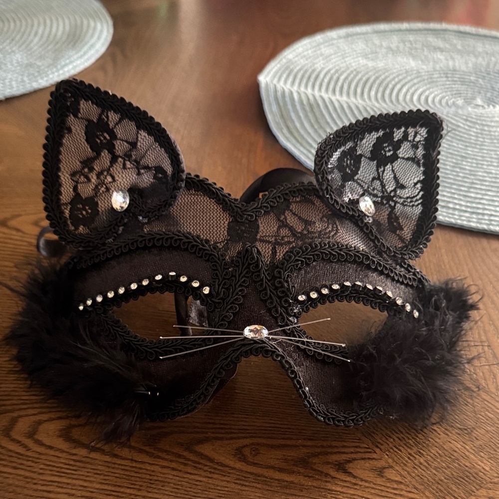 Elegant Black Lace Cat Ear Face Mask
